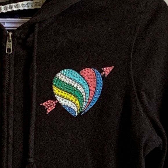 PINK Victorias Secret Jacket Womens S/P Black Logo Bling Sequin Hoodie Full Zip - Picture 7 of 14